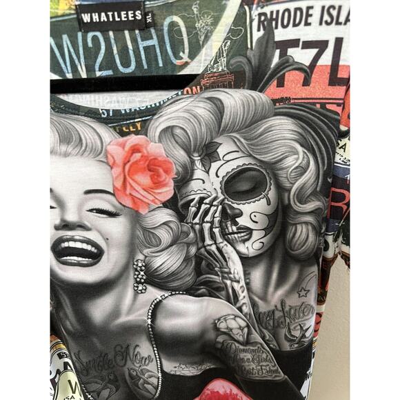WHATLEES‎ Marilyn Monroe Tattoo License Plate Graphic T-Shirt XL - Picture 3 of 7